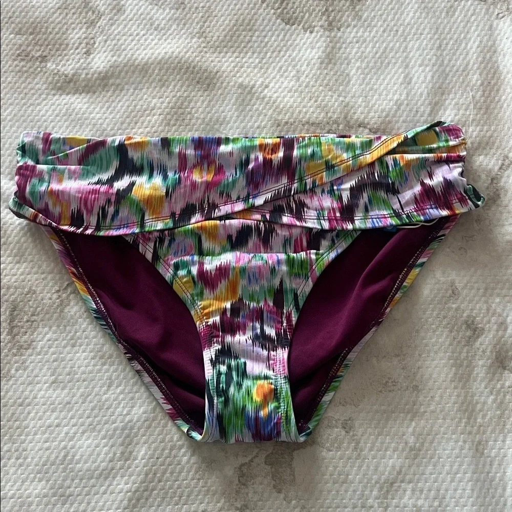 Bleu Rod Beattie Multicolor Ruched Bikini Bottom in Pink, Green, Blue & Yellow